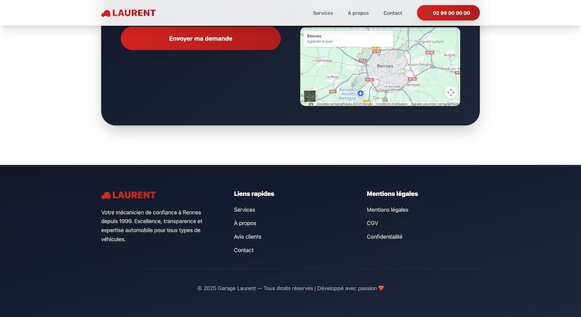 Pied de page du site garage